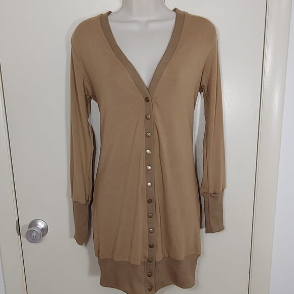 Women's Long Sleeve Snap Button Down Solid Color Knit Ribbed Neckline Cardigans - Picture 2 of 11